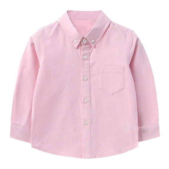 Hjtefg Kids' Button-Down Shirt - Western Style Long Sleeve Dress Top, Smart Casual Solid Shirt for Toddler Boys,Color: Pink Size: 7-8 Years