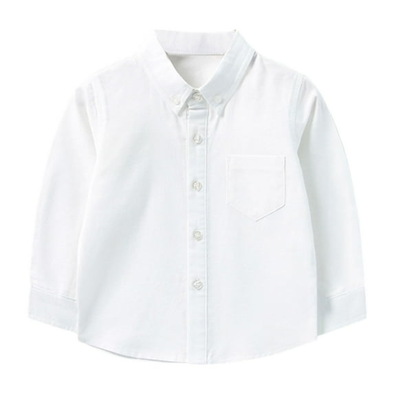 Hjtefg Kids' Button-Down Shirt - Western Style Long Sleeve Dress Top, Smart Casual Solid Shirt for Toddler Boys,Color: White Size: 8-9 Years