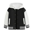 thumbnail image 1 of Hjtefg Kids' Color-Block Baseball Jacket - Lightweight Hooded Coat for Boys & Girls, Long Sleeve Spring/Autumn Top, Casual Unisex Outerwear,Color: 2-Black Size: 2-3 Years, 1 of 6