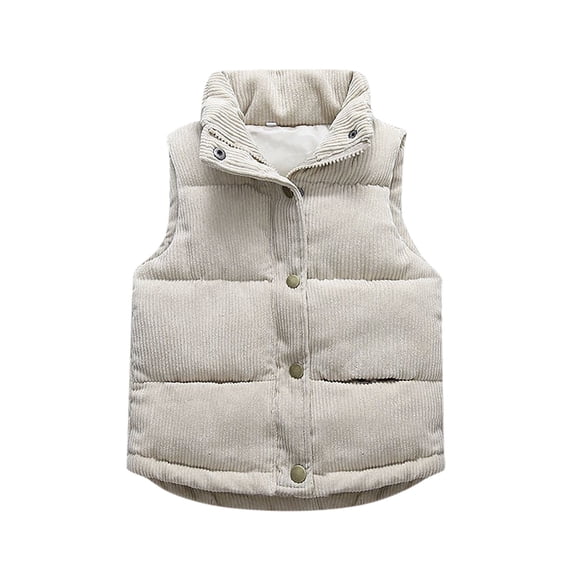 Hjtefg Kids Corduroy Vest, Sleeveless Fuzzy Coat with Pockets, Warm Winter Outerwear for Boys and Girls, Soft Textured Layer Piece for Casual Wear,Color: 1-Beige Size: 3-4 Years