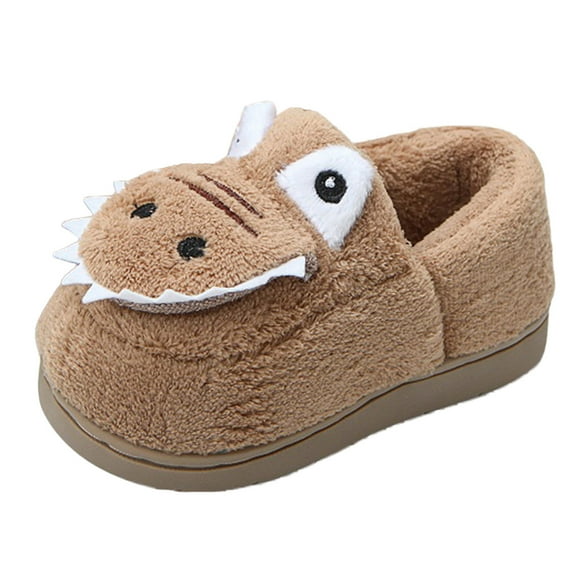 Hjtefg Kids Cozy Slippers - Cute Animal Design Footwear for Boys & Girls, Soft Comfortable Indoor Shoes, Lightweight Toddler Footwear,Color: Khaki Size: 4-4.5 Years
