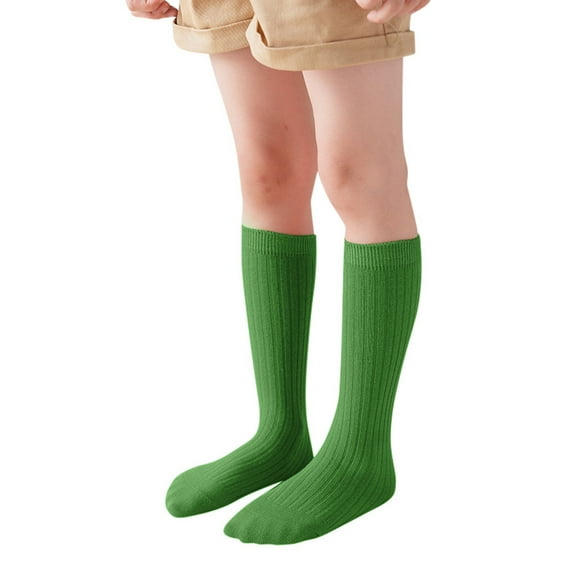 Hjtefg Kids Crew Socks - Unisex Solid Color Toddler Socks for Boys & Girls, Soft Breathable Casual Dress Ankle Socks, Stacked Candy Color,Color: Green Size: 1-12 Years