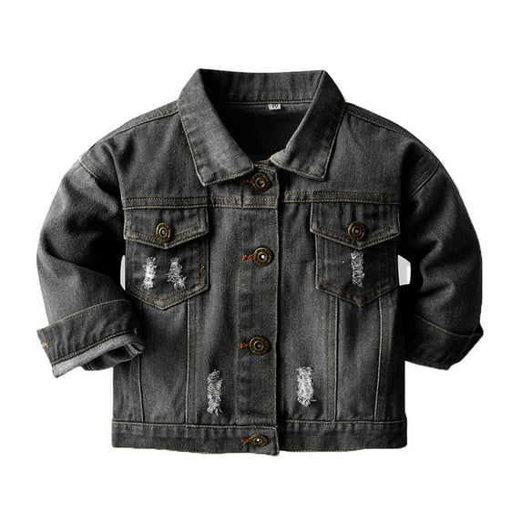 Hjtefg Kids Denim Jacket - Toddler Windproof Coat with Classic Collar, Warm Solid Color Outerwear for Boys and Girls,Color: Black Size: 3-4 Years