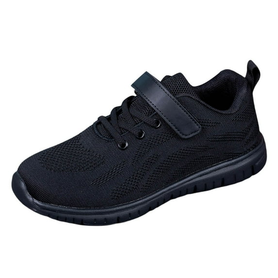 Hjtefg Kids Flat Sole Sneakers, Secure Closure Breathable Running Shoes, Solid Color Mesh Lightweight Design, Flexible Casual Athletic Footwear,Color: 5-Black Size: 9.5-10 Years