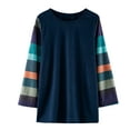 thumbnail image 1 of Hjtefg Kids Girls Color Block Striped Casual Tunic Tops Long Sleeve Loose Crewneck Blouse T-Shirt Tee - Designed for Older Girls,Color: Blue Size: 8-9 Years, 1 of 5