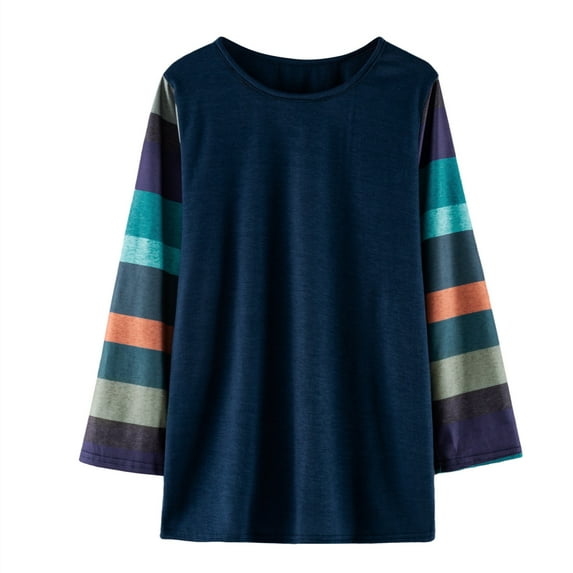 Hjtefg Kids Girls Color Block Striped Casual Tunic Tops Long Sleeve Loose Crewneck Blouse T-Shirt Tee - Designed for Older Girls,Color: Blue Size: 8-9 Years