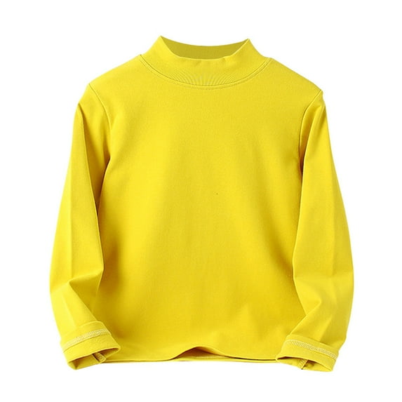 Hjtefg Kids High Collar Long Sleeve Tee, Unisex Soft Basic Shirt for Boys and Girls, Korean Style Thermal Top for Spring and Fall, Comfortable Layering Blouse,Color: Yellow Size: 9-10 Years