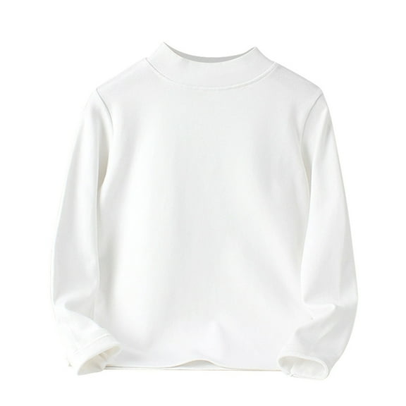 Hjtefg Kids High Collar Long Sleeve Tee, Unisex Soft Basic Shirt for Boys and Girls, Korean Style Thermal Top for Spring and Fall, Comfortable Layering Blouse,Color: White Size: 13-14 Years