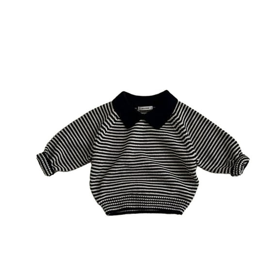 Hjtefg Kids' Korean Style Sweater - Soft Striped Lapel Pullover, Autumn Casual Top for Children,Color: Black Size: 6-12 Months