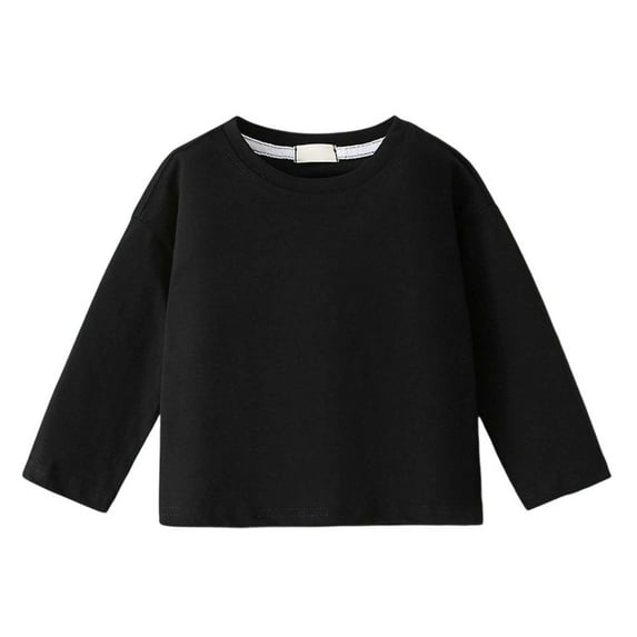 Hjtefg Kids Long Sleeve Crewneck Tee, Soft Basic Top for Fall and Winter, Comfortable Round Neck Shirt for Children, Everyday Layering Blouse,Color: 1-Black Size: 12-24 Months