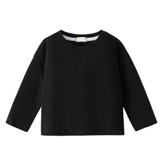 Hjtefg Kids Long Sleeve Crewneck Tee, Soft Basic Top for Fall and Winter, Comfortable Round Neck Shirt for Children, Everyday Layering Blouse,Color: 1-Black Size: 12-24 Months