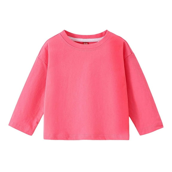 Hjtefg Kids Long Sleeve Crewneck Tee, Soft Basic Top for Fall and Winter, Comfortable Round Neck Shirt for Children, Everyday Layering Blouse,Color: 1-Hot Pink Size: 12-24 Months