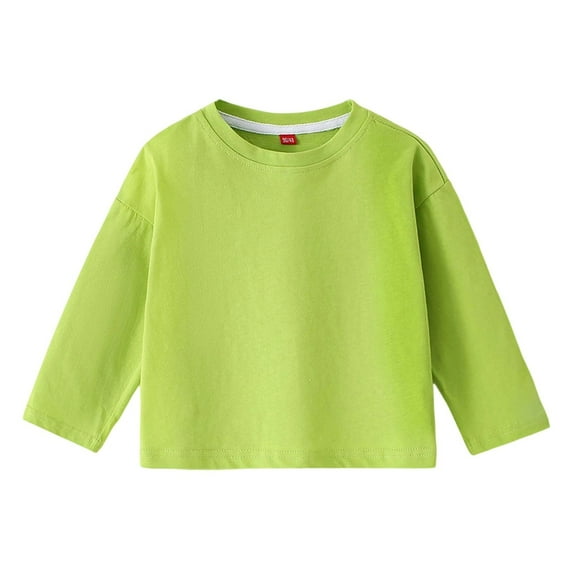 Hjtefg Kids Long Sleeve Crewneck Tee, Soft Basic Top for Fall and Winter, Comfortable Round Neck Shirt for Children, Everyday Layering Blouse,Color: 1-Light Green Size: 2-3 Years