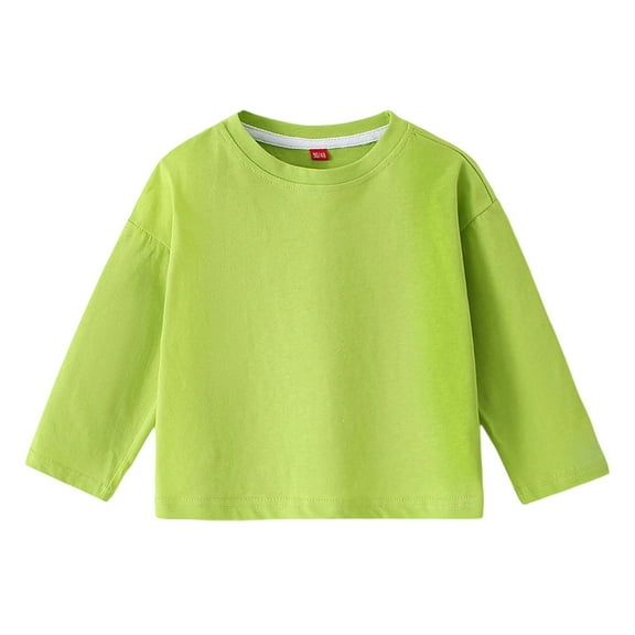 Hjtefg Kids Long Sleeve Crewneck Tee, Soft Basic Top for Fall and Winter, Comfortable Round Neck Shirt for Children, Everyday Layering Blouse,Color: 1-Light Green Size: 5-6 Years