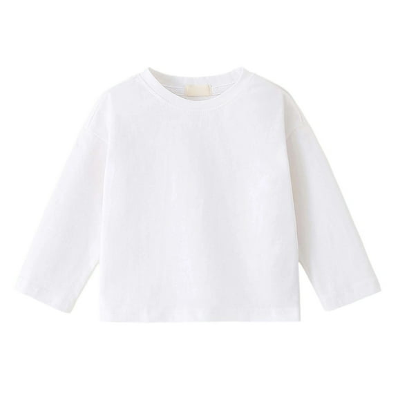 Hjtefg Kids Long Sleeve Crewneck Tee, Soft Basic Top for Fall and Winter, Comfortable Round Neck Shirt for Children, Everyday Layering Blouse,Color: 1-White Size: 12-24 Months