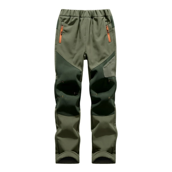 Hjtefg Kids' Outdoor Adventure Pants - Weather-Ready Playwear for Boys & Girls | Thickened Warm Trousers with Pockets | Durable Activewear for Cold Days,Color: 4-Green Size: 8-9 Years
