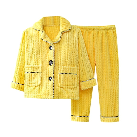 Hjtefg Kids' Pajama Set - Button-Down Long Sleeve Shirt & Pants | Soft 2-Piece Sleepwear for Boys & Girls | Warm Comfortable Outfit for Cool Nights, Color: 1-Beige Size: 4-5 Years
