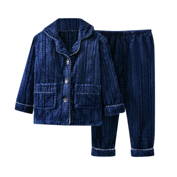 Hjtefg Kids' Pajama Set - Button-Down Long Sleeve Shirt & Pants | Soft 2-Piece Sleepwear for Boys & Girls | Warm Comfortable Outfit for Cool Nights, Color: 1-Navy Size: 3-4 Years