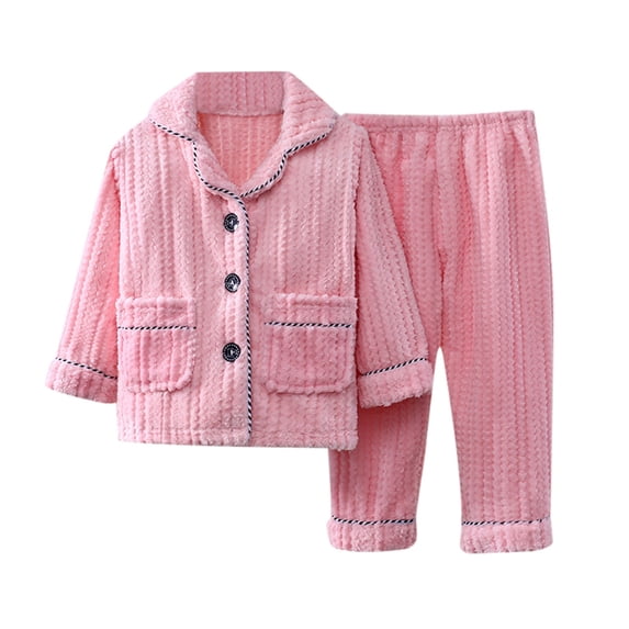 Hjtefg Kids' Pajama Set - Button-Down Long Sleeve Shirt & Pants | Soft 2-Piece Sleepwear for Boys & Girls | Warm Comfortable Outfit for Cool Nights, Color: 1-Pink Size: 4-5 Years