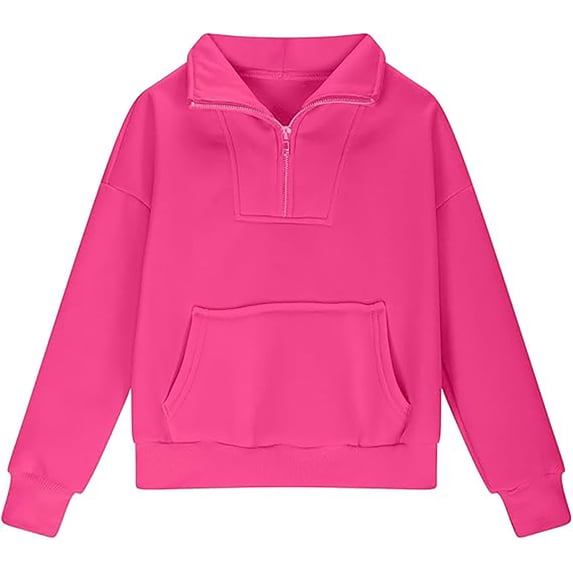 Hjtefg Kids' Performance Half-Zip - Stand Collar Athletic Pullover with Thumbholes & Side Pockets,Color: Hot Pink Size: 13-14 Years