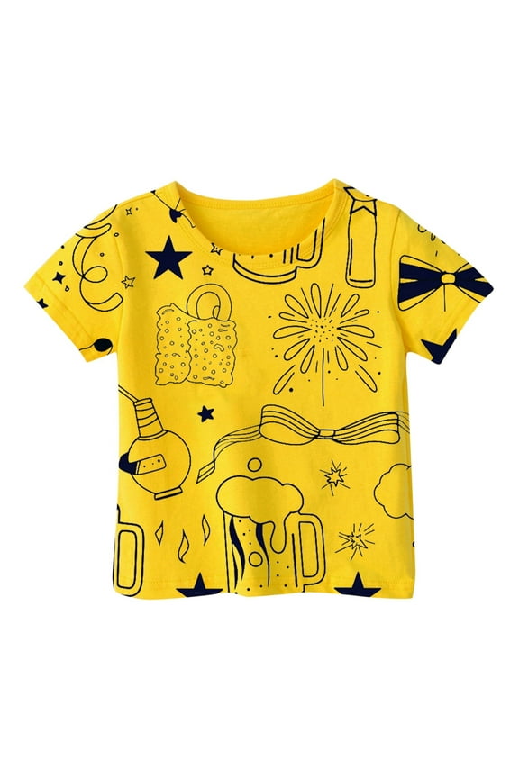 Kids' Print T-Shirt - Colorful Short Sleeve Crewneck Tee | Soft Playful Top for Boys & Girls,Color: Yellow Size: 1-2 Years