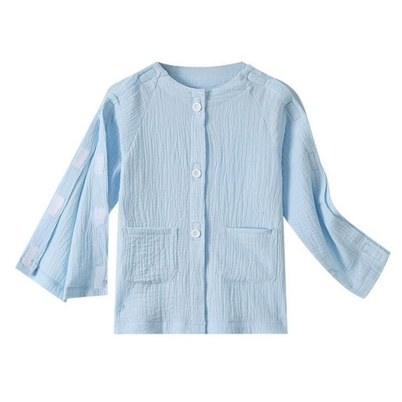 Hjtefg Kids' Recovery Shirt - Comfort Top | Easy-Care Long Sleeve with Stick-On Fasteners,Color: Blue Size: 6-7 Years