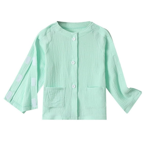 Hjtefg Kids' Recovery Shirt - Comfort Top | Easy-Care Long Sleeve with Stick-On Fasteners,Color: Green Size: 6-7 Years