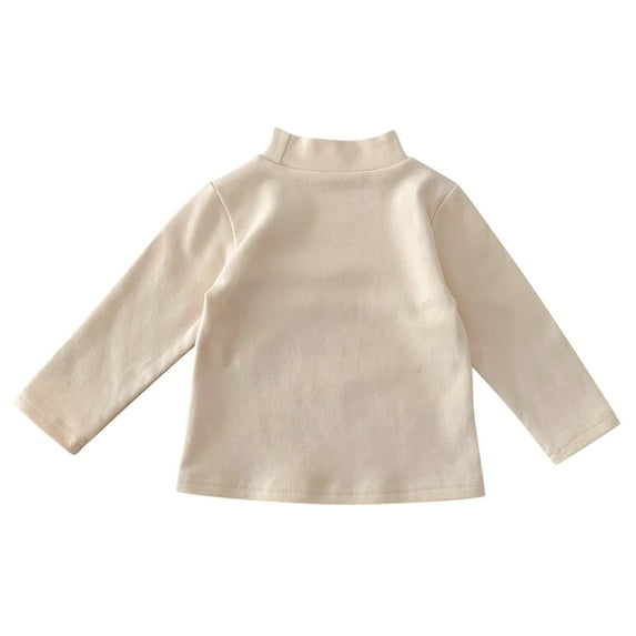 Hjtefg Kids' Semi-Turtleneck Tee - Korean Style Striped Long Sleeve Blouse, Cozy Winter Base Layer,Color: Beige Size: 2-3 Years