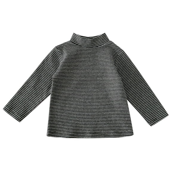 Hjtefg Kids' Semi-Turtleneck Tee - Korean Style Striped Long Sleeve Blouse, Cozy Winter Base Layer,Color: Grey Size: 12-18 Months