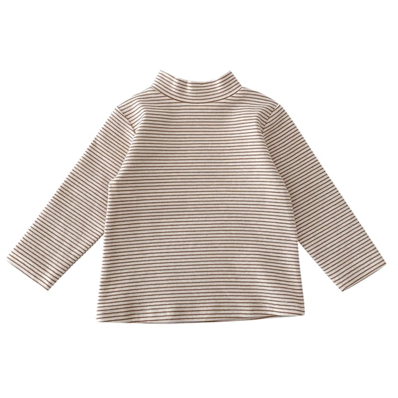 Hjtefg Kids' Semi-Turtleneck Tee - Korean Style Striped Long Sleeve Blouse, Cozy Winter Base Layer,Color: Khaki Size: 12-18 Months