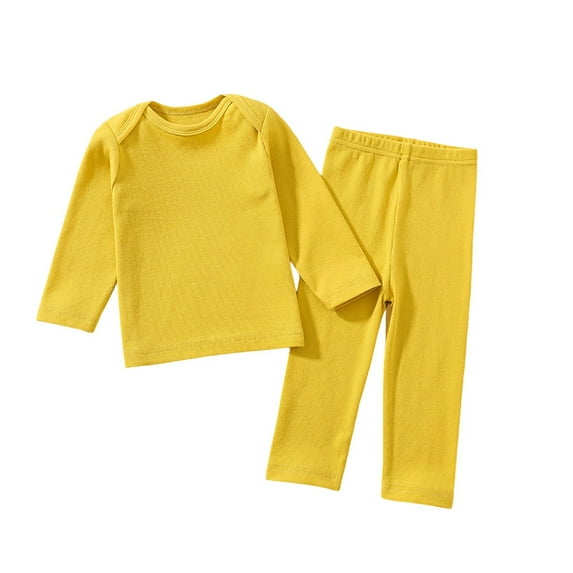 Hjtefg Kids' Sleepwear Set - Cozy Long-Sleeve Top & Pants, Soft Toddler Pajama Outfit for Boys & Girls, Comfortable 2-Piece Home Clothes for Play & Relaxation,Color: Yellow Size: 5-6 Years