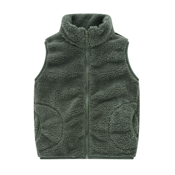 Hjtefg Kids Sleeveless Solid Vest, Zip Up Coat with Stand Collar and Pockets, Fall Winter Warm Outerwear for Boys and Girls, Soft Textured Layer Piece,Color: 2-Green Size: 2-3 Years