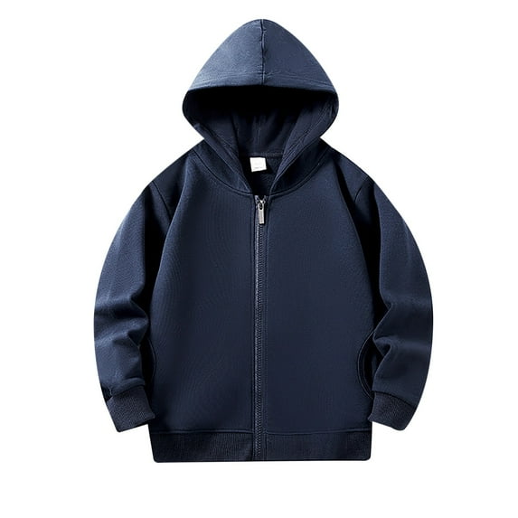 Hjtefg Kids Solid Color Zip Hoodie, Long Sleeve Unisex Pullover with Pocket, Soft Thermal Lined Top for Boys and Girls, Cozy Casual Outerwear,Color: 1-Navy Size: 2-3 Years
