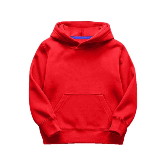 Hjtefg Kids Solid Hooded Sweatshirt, Long Sleeve Thickened Pullover with Thermal Layer, Winter Warm Top for Boys and Girls, Cozy Brushed Interior Blouse,Color: Red Size: 3-4 Years