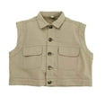 thumbnail image 1 of Hjtefg Kids Solid Vest Jacket - Utility Collar Toddler Outwear For Boys & Girls,Casual Sleeveless Lightweight Coat,Jackets for Girls and Boys,Color: Khaki Size: 1-2 Years, 1 of 5