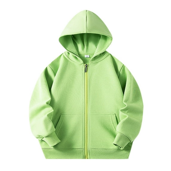 Hjtefg Kids' Solid Zip Hoodie - Lightweight Long Sleeve Pullover, Soft Unisex Jacket with Pockets,Color: Light Green Size: 8-9 Years