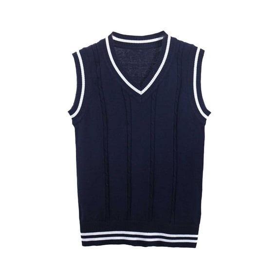 Hjtefg Kids V-Neck Vest - Sleeveless Knit Pullover for Boys & Girls, Warm Textured Sweater Top for Layering,Color: 1-Blue Size: 5-6 Years