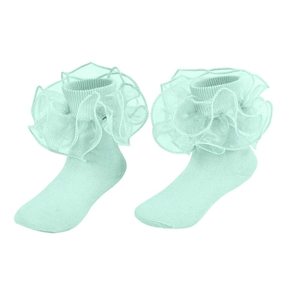 Hjtefg Lace Trim Pure Color Combed Socks for Girls - Lolita Style Children's Ankle Socks, Student Dance Socks,Color: Light Green Size: 0-6 Months
