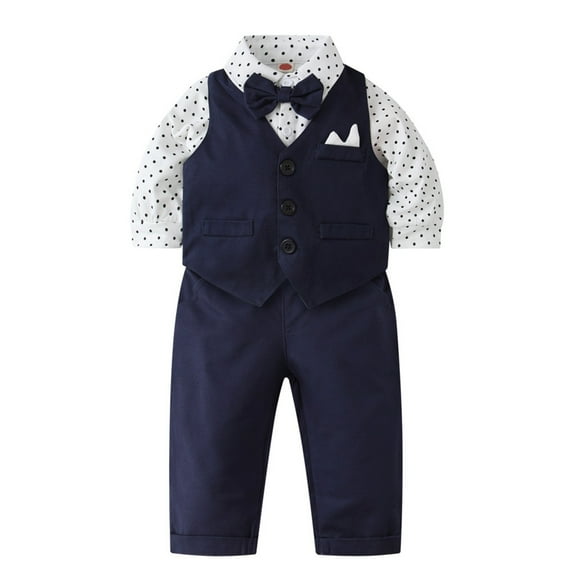 Hjtefg Stylish Boys Outfits Set Formal Baby Suit Vest And Long Pants Toddler Gentleman Clothes For Spring Autumn Season Elegant Boy Dressy Attire Party Wear,Color: 2-Navy Size: 12-18 Months