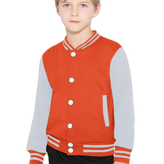 Hjtefg Toddler Boys' Baseball Jacket - Color-Trim Long Sleeve Windbreaker, Lightweight Casual Outerwear for Active Play,Color: 1-Orange Size: M
