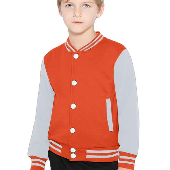 Hjtefg Toddler Boys' Baseball Jacket - Color-Trim Long Sleeve Windbreaker, Lightweight Casual Outerwear for Active Play,Color: 1-Orange Size: XL
