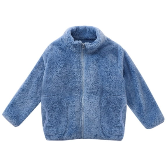 Hjtefg Toddler Boys Girls Long Sleeve Winter Solid Zippered Wool Blend Coat Jacket Thicken Warm Outwear Korean Fashion Cute Comfortable Everyday Wear,Color: 2-Blue Size: 7-8 Years