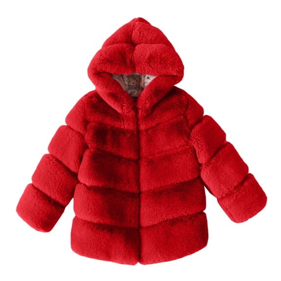 Hjtefg Toddler Girls Collar Jacket, Fall Winter Fashion Hooded Woolen Coat with Textured Fabric, Warm Insulated Outerwear for Kids,Color: 2-Red Size: 9-10 Years