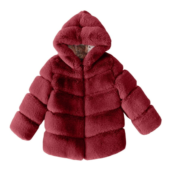 Hjtefg Toddler Girls Collar Jacket, Fall Winter Warm Hooded Woolen Coat with Textured Fabric, Soft Insulated Outerwear for Kids,Color: 1-Wine Size: 9-10 Years