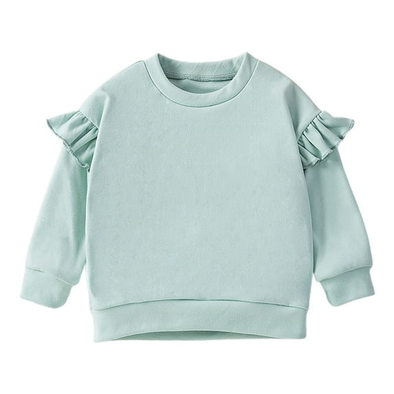Hjtefg Toddler Girls Long Sleeve Top with Flutter Sleeve, Solid Color Blouse for Fall Winter, Cute Dressy Shirt with Ruffle Hem for Outdoor Wear and Outfits,Color: 1-Light Blue Size: 18-24 Months