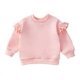 thumbnail image 1 of Hjtefg Toddler Girls Pullover Sweatshirt, Winter Long Sleeve Top with Flutter Sleeve Detail, Solid Color Casual Blouse for Cold Weather,Color: 2-Pink Size: 12-18 Months, 1 of 8