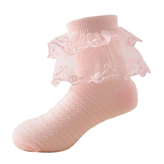 Hjtefg Toddler Girls Socks - Lace Ruffle Ankle Socks with Ripple Trim, Soft Breathable Socks for Baby Girls,Color: PK1 Size: 1-3 Years