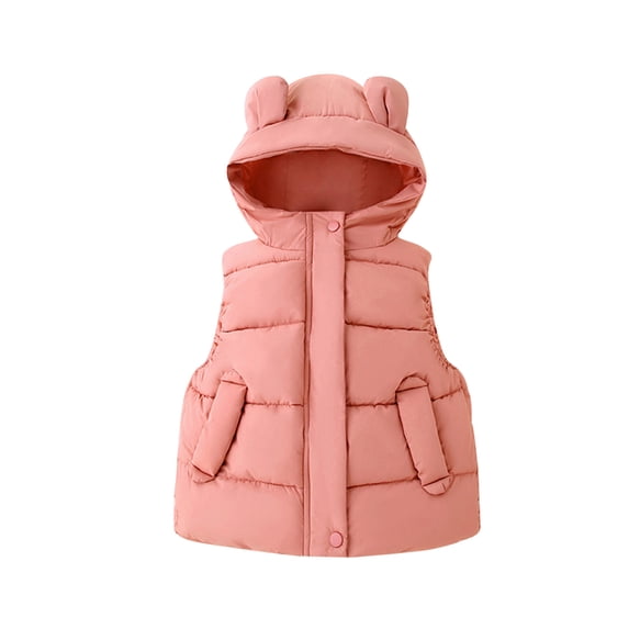 Hjtefg Toddler Kids Baby Boys Girls Winter Warm Lightweight Hooded Sleeveless Padded Vest Jacket Cozy Bear Ears Design Comfortable Waist Coat,Color: 1-Red Size: 4-5 Years