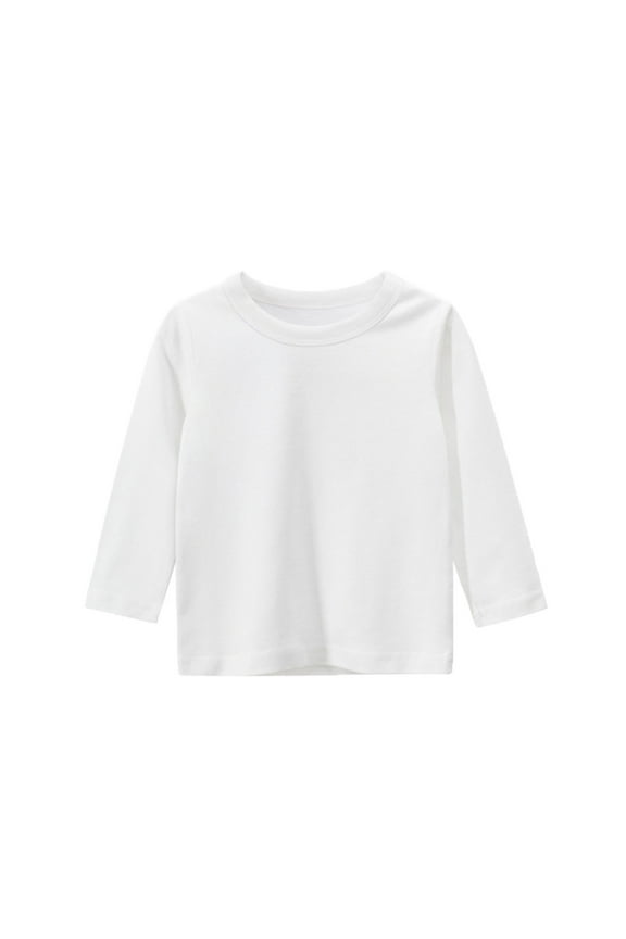 Toddler Kids Girls Boys Long Sleeve Basic Tee Shirt Casual Comfortable Soft Everyday Top Solid Color Relaxed Fit,Color: 1-White Size: 1-2 Years