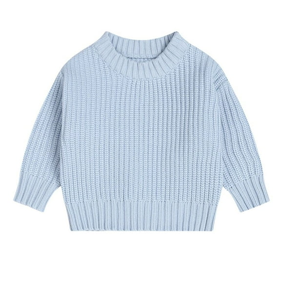 Hjtefg Toddler Kids Knit Sweater - Cozy Solid Color Pullover for Boys & Girls, Soft Winter Top for Cool Days,Color: 2-Light Blue Size: 12-18 Months